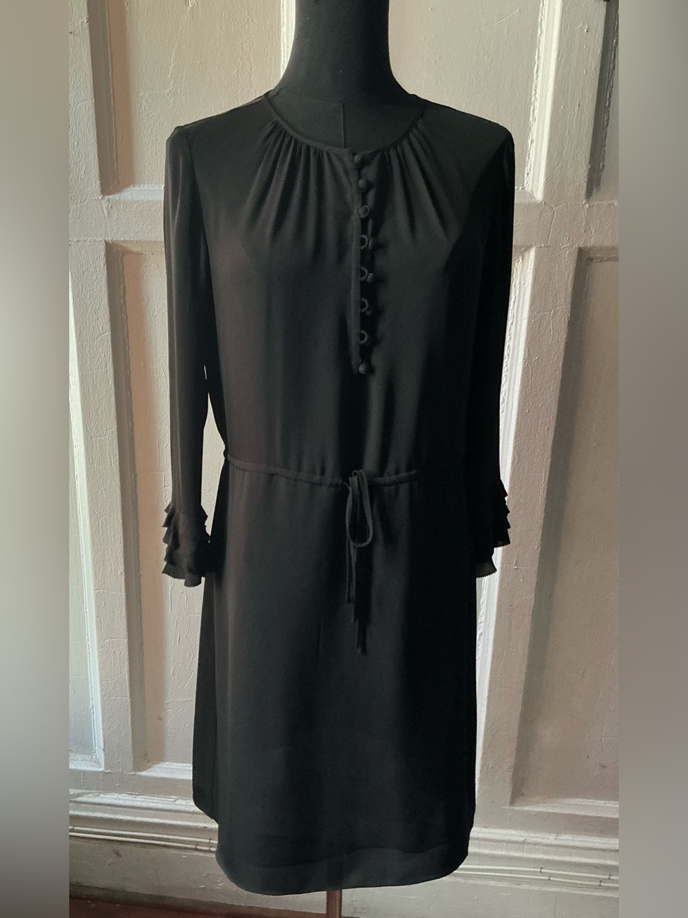 Rebecca Taylor Black Long Sleeve Tie-Waist Shift Dress